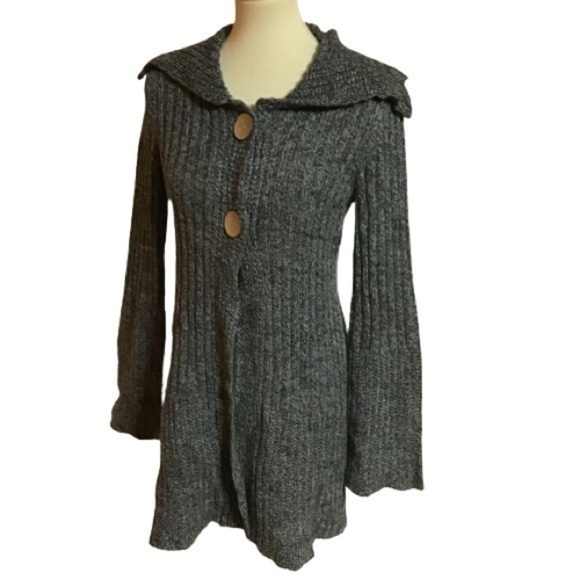 Vtg Gray Y2K hippie boho bell sleeve sweater - Picture 1 of 15